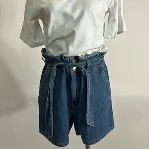 OVERLOVER Denim Tie Waist Jean Shorts M